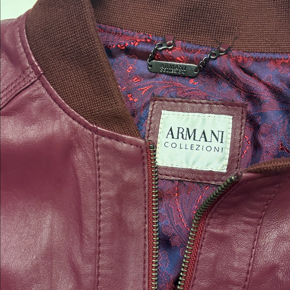 Vintage Armani Collezioni Maroon Leather Jacket - Picture 2 of 12